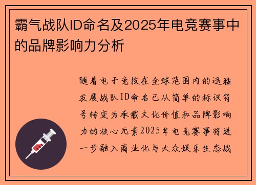 霸气战队ID命名及2025年电竞赛事中的品牌影响力分析