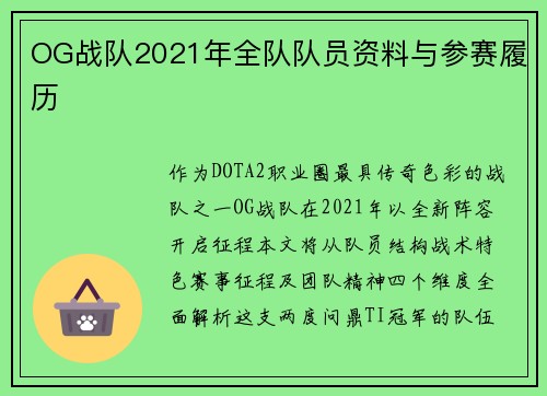 OG战队2021年全队队员资料与参赛履历